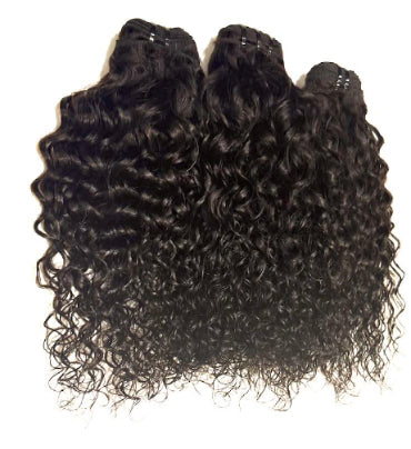 Three bundles Curly black hair extensions on a white background