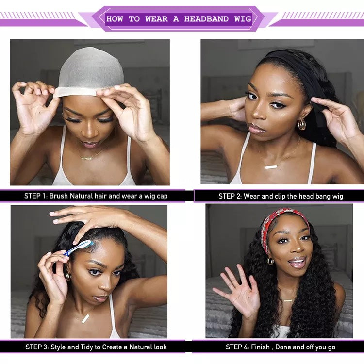 Human Hair Water Weave  Head Band Wig